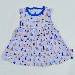 Magnetic Me Ruffle Dress Girls 0-3M Good Vibes on the Tide Sailboats Modal Blue